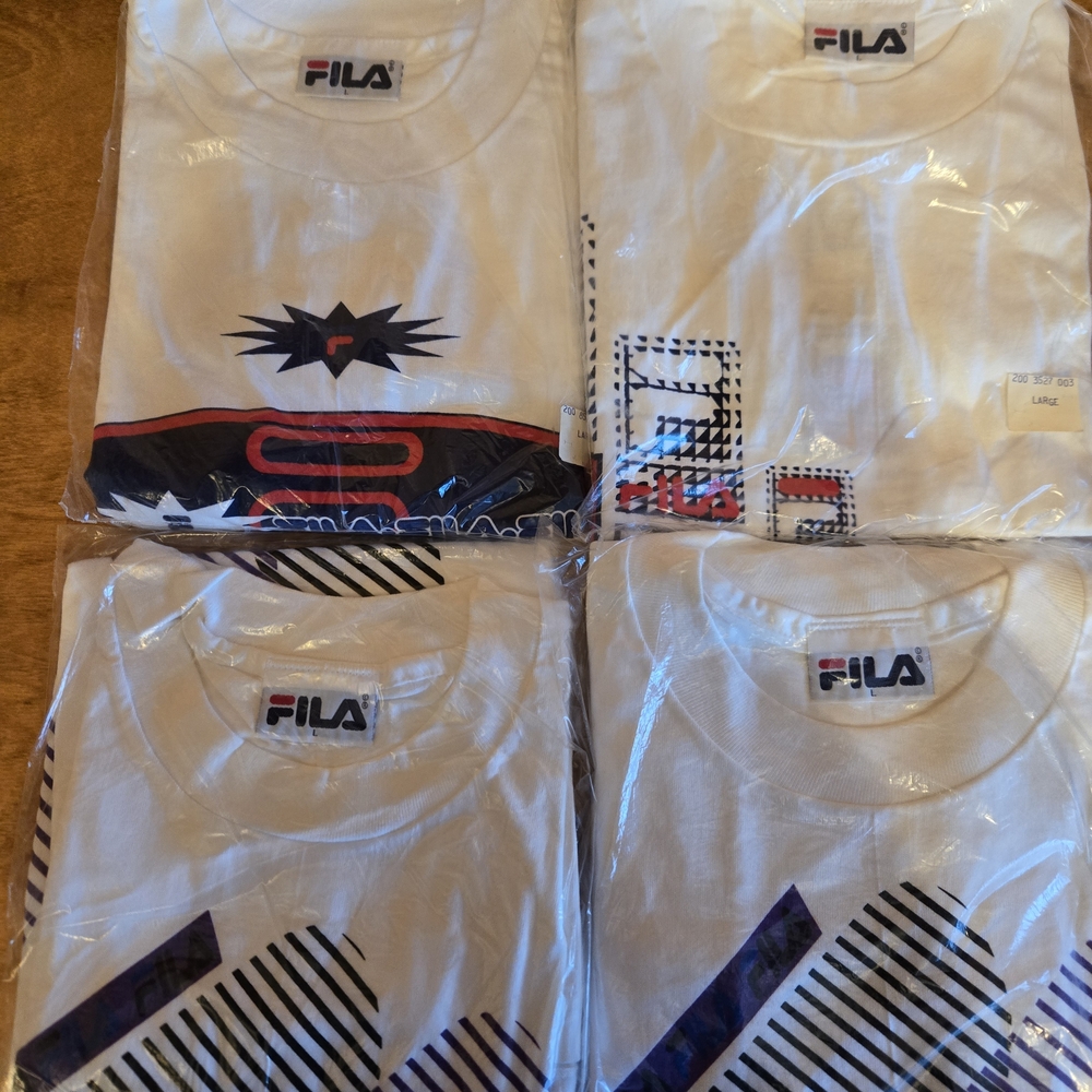 4-Fila White T-Shirts with Black and Red Graphics